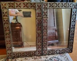 2 Heavy Decorative Wall Mirrors with Red and SilverGold Accented Frames