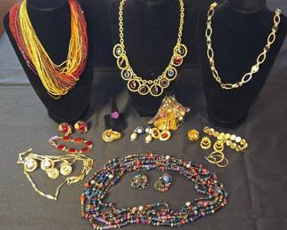 Coldwater Creek Vintage GoldTone Statement Necklaces with Box, Jewel Tone Beadw  Earrings, Ring