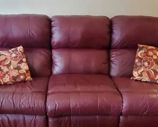 Burgundy Leather Reclining Sofa  Classic Comfort  Style