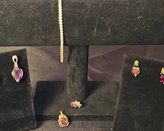 14K, 18K Gemstone Lot 19g Tennis Bracelet, Earrings, Pendant