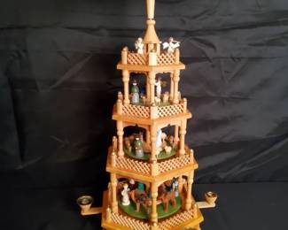 German Erzgebirge 4tier Wooden Christmas Pyramid with Nativity Scene