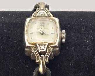 14k Solid White Gold 10g Vintage Art Deco Lady Hamilton Cocktail Watch by Biggs