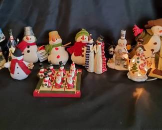Collection of Vintage Snowman Figurines, Lamps,  Holiday Decor