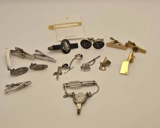 925 Sterling Silver Siam Tie Bar, 800 Silver Cufflink Set 8g  Tie Tacks  Collar Pins