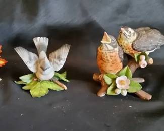 Lenox Garden Birds Tufted Titmouse, Saw Wheat Owl, Baby Robins, Autumn Adventure W Boxes  COA