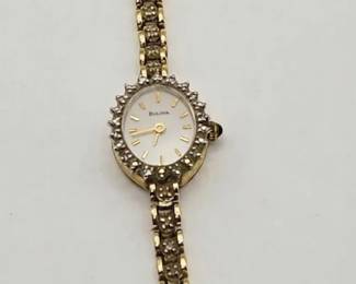  06 14K Yellow Gold Bulova Ladies Diamond Accent Watch with Box 15g