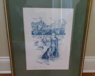 Schafer bei Hummendorf Shepherd near Hummendorf  Print from Original Lithograph by Monika Helle