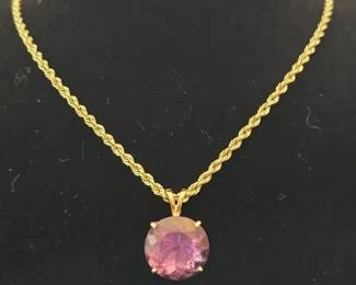 10K Solid Yellow Gold Chain  14K Amethyst Solitaire Necklace  Chain 12g