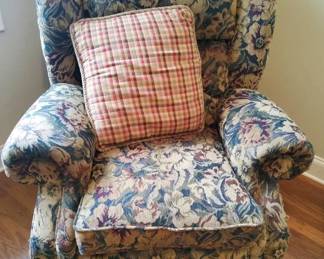 Floral Upholstered Reclining Armchair with Accent Pillow