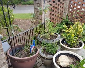 Five Ceramic Garden Planters and Three Shepherds Staffs Set