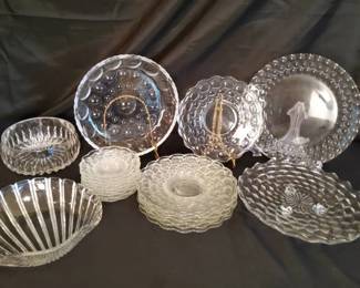 Clear Glass Bubble Dinnerware and Crystal Accent Lot