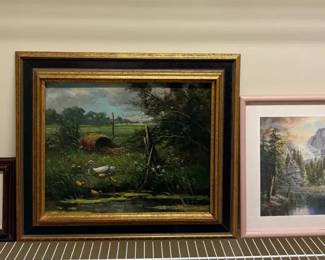 3Piece Signed Art Collection  J. Valliere Duck Scene, Audrey Homann Oil Painting  Mountain Print