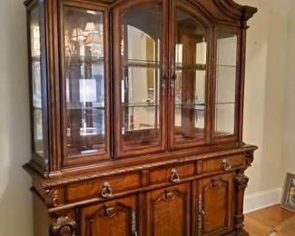 Grand Traditional China Cabinet Ornate Display Hutch with Storage