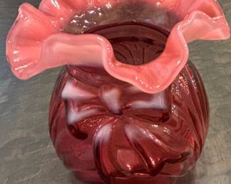 Fenton Opalescent Cranberry Ruffle Vase