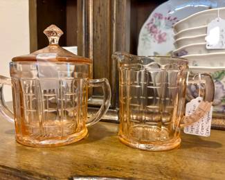 Vintage Pink Hazel Atlas Glass Company • Depression Glass • sugar bowl in the "Colonial Block" pattern