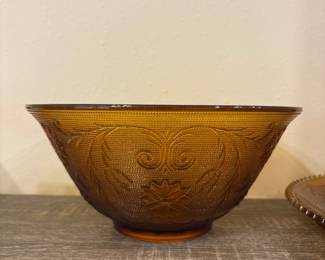 Vintage Amber Glass Large Bowl