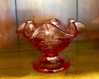 vintage Fenton Art Glass pedestal dish In dusty rose color