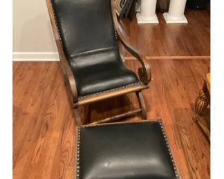 Teak wood and leather Chair and Ottoman
