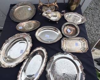 Silver plated trays and gravy boat