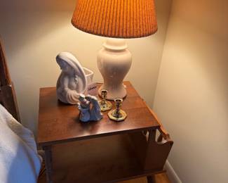 Wooden Nightstand, Decorative Lamp 