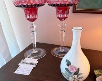 Red Crystal Candlesticks, Decorative Vase