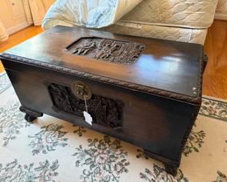 Vintage Engraved Wooden Chest