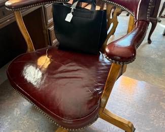 Leather and Wood Rolling Chair 