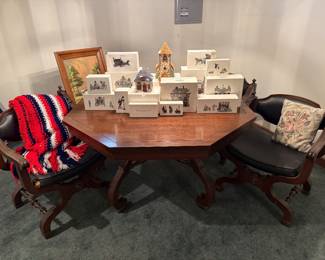 Wooden Table, Vtg Chairs 