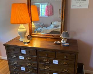 Dresser & Mirror, Table Lamp 