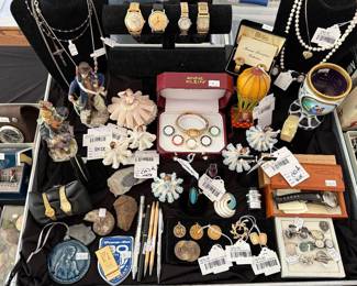 14k Heart Necklace, Antique Glass Goblet, Rolex Watch, Department 56 "Toys in the Attic Ornament"
