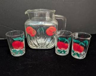 Federal Juice Pitcher Three Juice Glasses