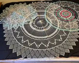 Three Large Hand Crocheted Doilies