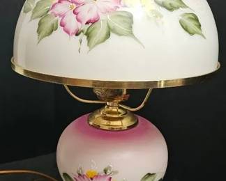 Vintage Hurricane Lamp with Flowers