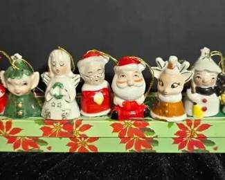 Vintage Commodore Japan Ceramic Christmas Bell Ornaments