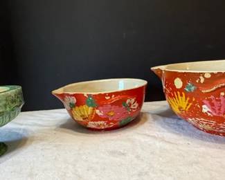 Two Vintage Batter Bowls With Hand Painted Flowers More