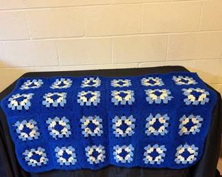 Blue White Granny Square Blanket