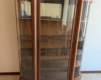 Antique Tiger Oak Curved Glass China Cabinet