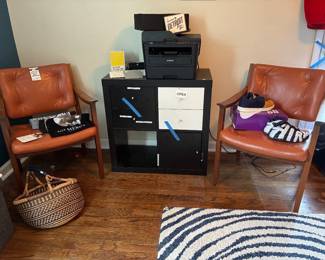 Accent Chairs, Woven Basket, Storage Shelf, Area Rug