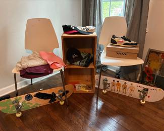 Chairs, Skateboard, Shoe Collections, Clothing