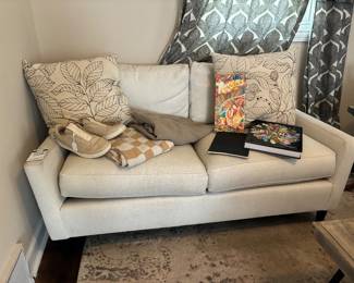 West Elm Neutral Loveseat, Decorative Pillows, Shoe Collection