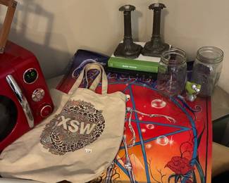 Tote Bag, Jars, Candlestick Holders 