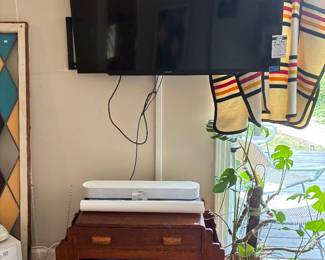 Tv, Plants, Wooden Side Table
