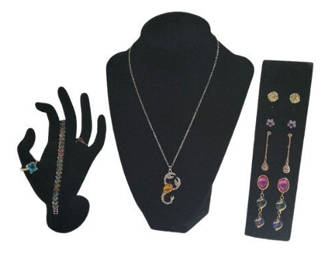 Lot 28: Assorted Jewelry Collection with Rings, Necklace, Bracelet, and Earrings