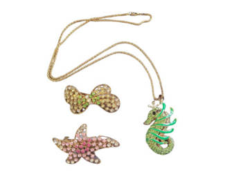 Lot 46: Betsy Johnson gold-tone rhinestone seahorse and two hair clips