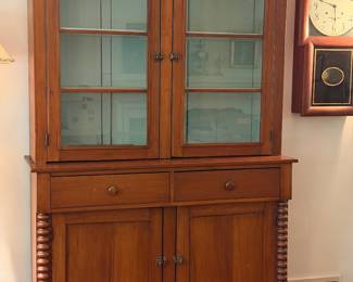 Antique Walnut Step-Back China Cabinet w/Barley Twist Columns