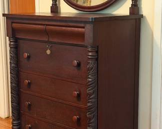 Berkey & Gay Antique High Chest w/ Oval Mirror