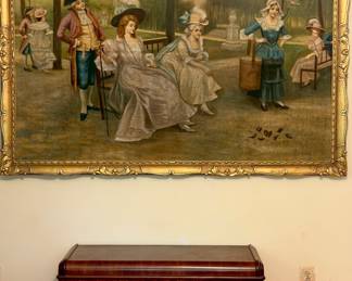 Large Vintage European Court Scene Velvet Painting