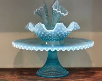 Milk Glass Hobnail Pedestal Cake Stand & Epergne Center Piece
