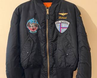 Vtg Nylon Bomber/Flight Jacket USS Midway (CV-41)