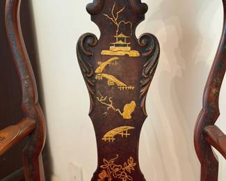 Antique Chippendale Style Mahongany Arm Chair w/ Chinoiserie Decoration
